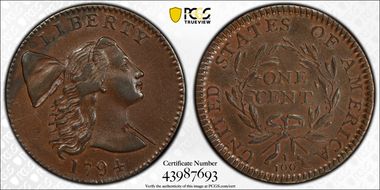1794 1C S-29, Ornate Head AU55BN