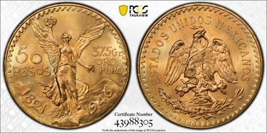 1946 50 Peso KM-481  Au MS66+