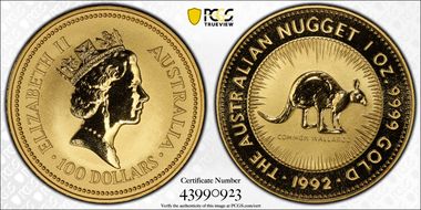 1992 $100 Wallaroo-Nugget Au MS69