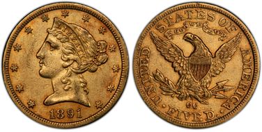 1891-CC $5 AU50