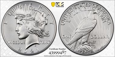 2021 $1 Peace Dollar 100th Anniversary MS69