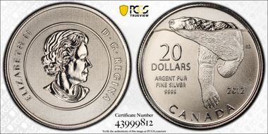 2012 $20 Polar Bear .9999 Silver SP69