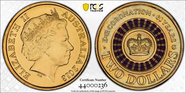 2013-C $2 Coronation Colorized MS68