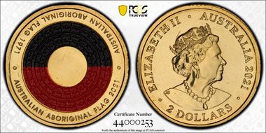 2021 $2 50th Ann Aboriginal Flag Colorized MS69
