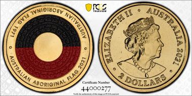 2021 $2 50th Ann Aboriginal Flag Colorized MS68+