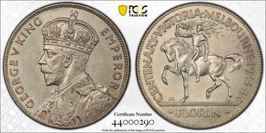 1934-35 Florin Centennial KM-33  Ag MS63