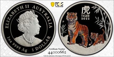 2022-P $1 Year of the Tiger Ag Colorized PR70DCAM