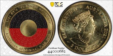 2021 $2 50th Ann Aboriginal Flag Colorized MS67