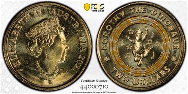 2021 $2 Wiggles-Dorothy the Dinosaur 30th Ann. Colorized MS65