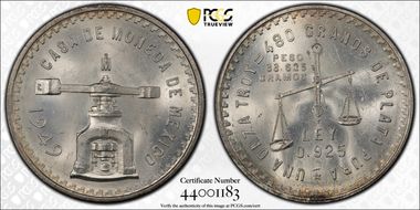 1949-Mo Onza KM-M49a Ag MS65