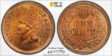 1865 1C Fancy 5 MS66RD