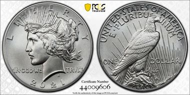 2021 $1 Peace Dollar 100th Anniversary MS69
