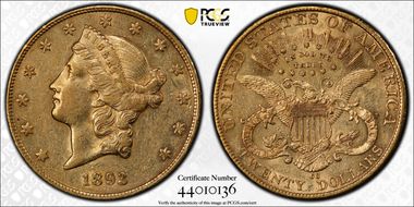 1893-CC $20 AU50