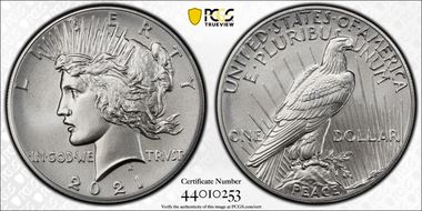 2021 $1 Peace Dollar 100th Anniversary MS70