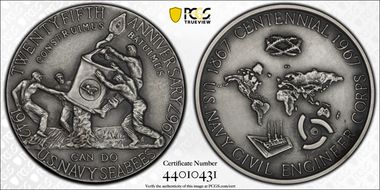 1967-P Medal D1967-1a Matte Silver 76mm SEABEES Anniversary SP67