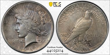 1921 $1 High Relief, Peace XF45