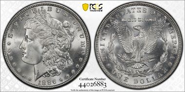 1886 $1 VAM 1A, Line in 6 MS67