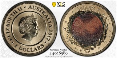 2017 $2 Planetary Coins Mars Colorized MS70