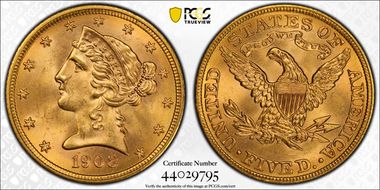 1908 $5 Liberty MS66