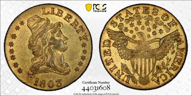 "1803" Tkn $5 J-C1803-3 Kettle & Sons AU58