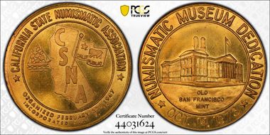 1973 Medal Numismatic Museum Dedication C.S.N.A Brass MS66