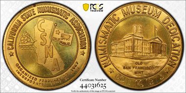 1973 Medal Numismatic Museum Dedication C.S.N.A Brass MS66