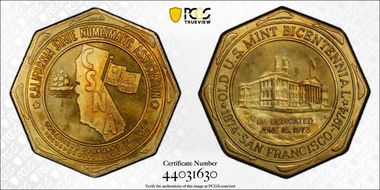 1974 Medal San Francisco Mint Bicentennial C.S.N.A Brass MS65
