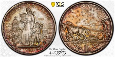 1961 SC50C Kansas Statehood Centennial Ag Heraldic Art Medal MS66