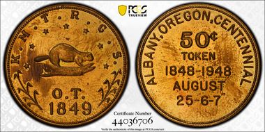 1948 Token TC-13201 Brass 26mm K.M.T.R.G.S. Centennial MS64