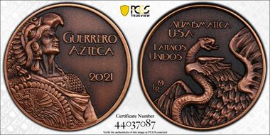 2021-LR Medal Guerrero Azteca Cu Antique Finish MS70