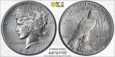 2021 $1 Peace Dollar 100th Anniversary MS70