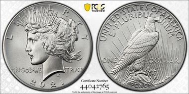 2021 $1 Peace Dollar 100th Anniversary MS70