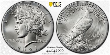2021 $1 Peace Dollar 100th Anniversary MS69