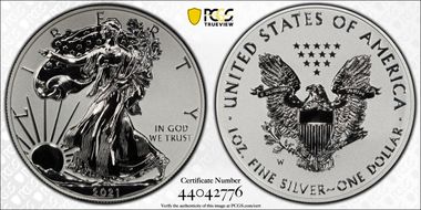 2021-W $1 Silver Eagle Rev PR - Type 1 Designer Edition PR69