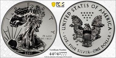 2021-W $1 Silver Eagle Rev PR - Type 1 Designer Edition PR70