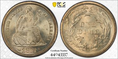 1874-S 10C Arrows MS66