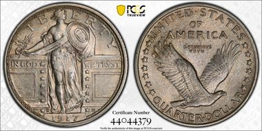 1917-S 25C Type 1 AU58FH