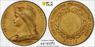 No Date Medal Popular Secular Education Circle Paris Gilt-Bronze SP63