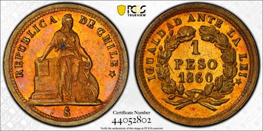 1860-So Peso KM-133  Au MS63