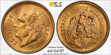 1955-M 5 Peso KM-464 Au MS66