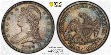 1839 50C Capped Bust XF45