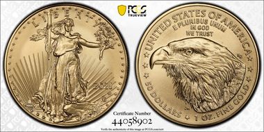 2021-W $50 Burnished Gold Eagle - Type 2 First Strike SP70