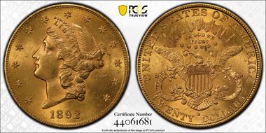 1892-S $20 MS62