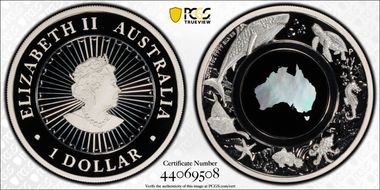 2021-P $1 Great Southern Land - Ocean Mother of Pearl Insert PR70DCAM