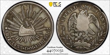 (1834-37) 8 R C/M on Mex 8R KM-377.13 XF40