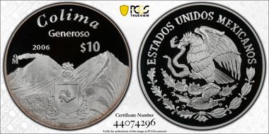 2006-Mo 10 Peso Colima KM-724  Ag PR69DCAM