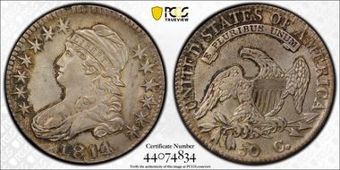 1814 50C Overton 104a AU58