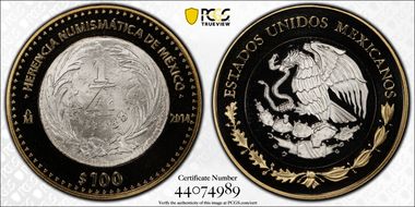 2014-Mo 100 P 1/4 Real 1834 Numismatic Heritage PL70