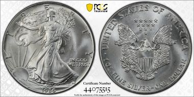 1986 $1 Silver Eagle MS68