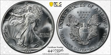 1987 $1 Silver Eagle MS68